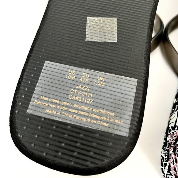 DKNY Jazzi Flip Flop Sandals Size 10 Black White Graffiti Logo Wedge Thong - Picture 7 of 7